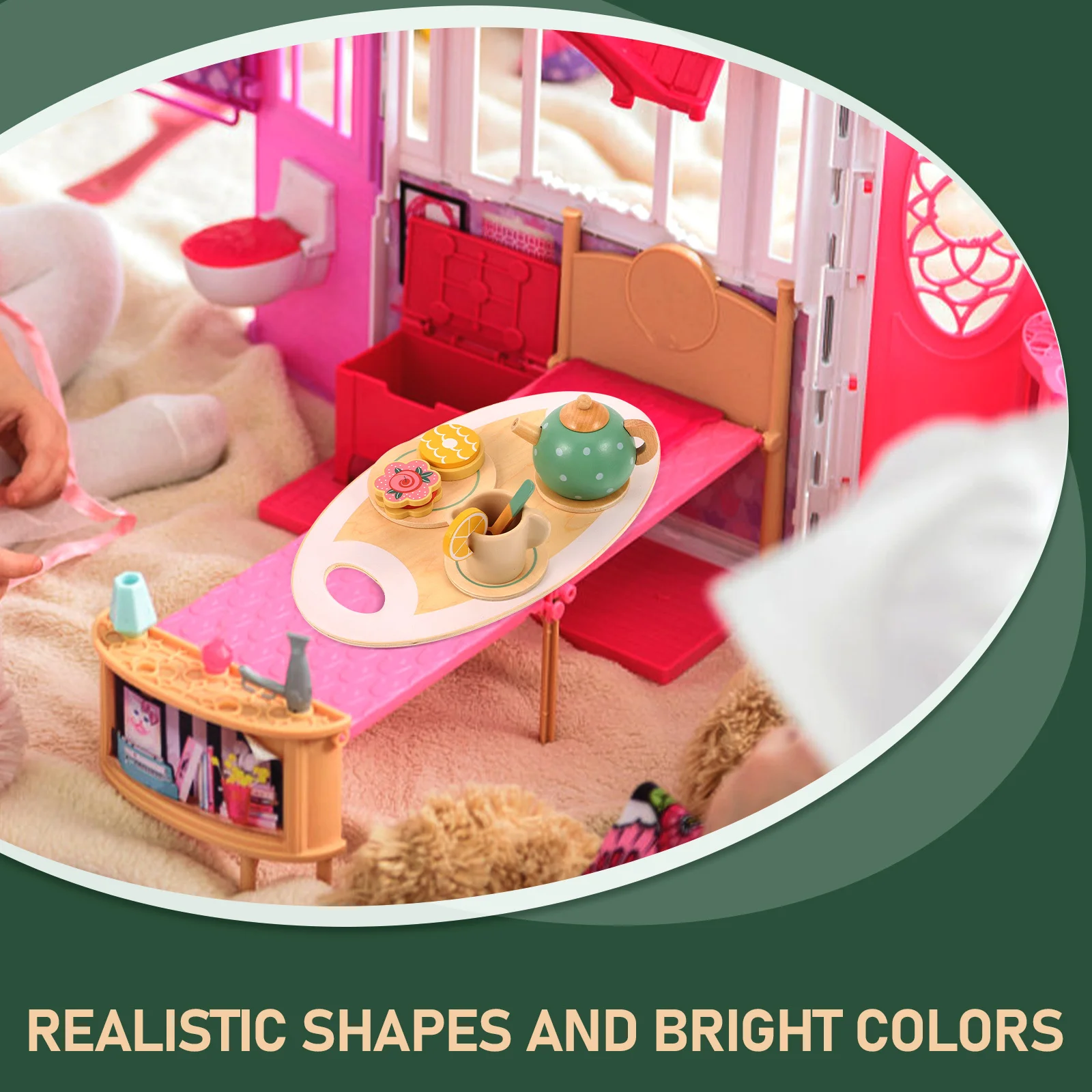 

1Set Roleplaying Tea Set Wooden Colorful Pretend Play Tea Party Set for Toddlers Kids Girls Miniature Tableware Decor