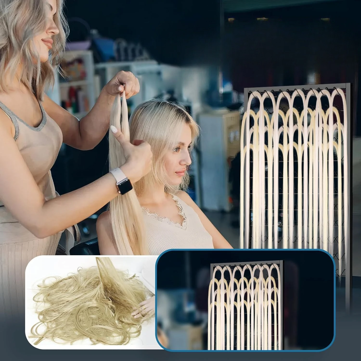Portable braided hair rack with wheels and storage drawers