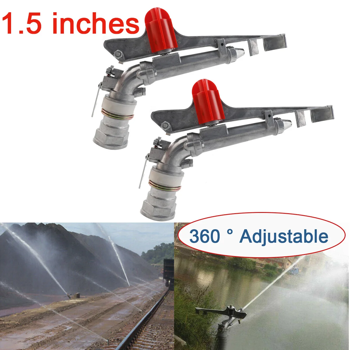 

2pcs/set 1.5" DN50 Lawn Sprinkler Agriculture Irrigation Spray Gun Large Area Sprinkler 360° Adjustable Watering for Garden