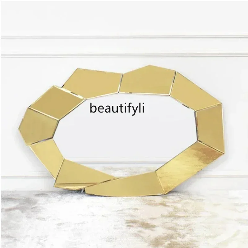 

Golden dining edge creative desktop material floor-to-ceiling three-dimensional dressing decorative mirror