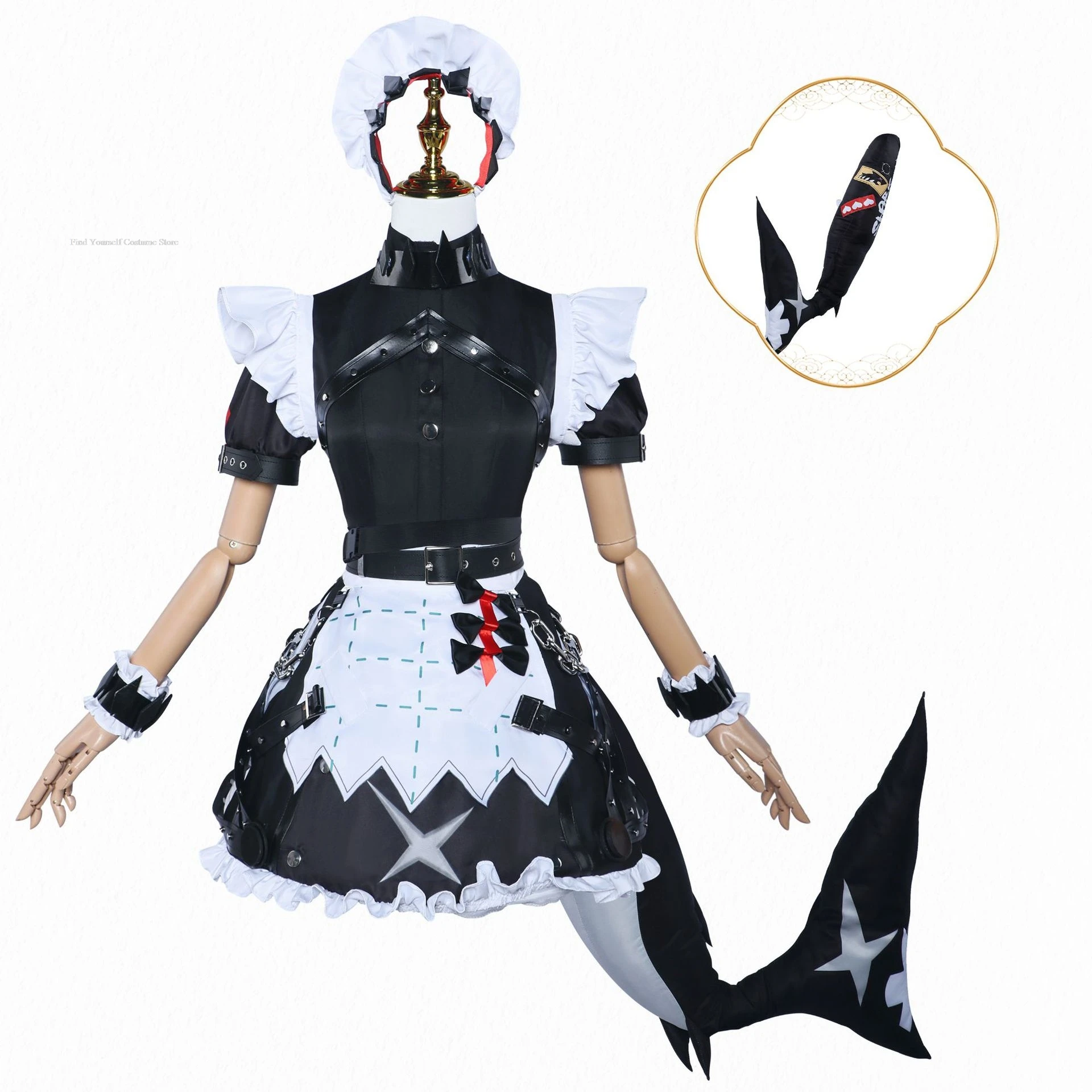 Jogo Zenless Zone Anime Cosplay Costume para homens e mulheres, Ellen Joe empregada doméstica, peruca, grampo de cabelo, uniforme, roupa de Halloween, sapatos, dramatização, suporte