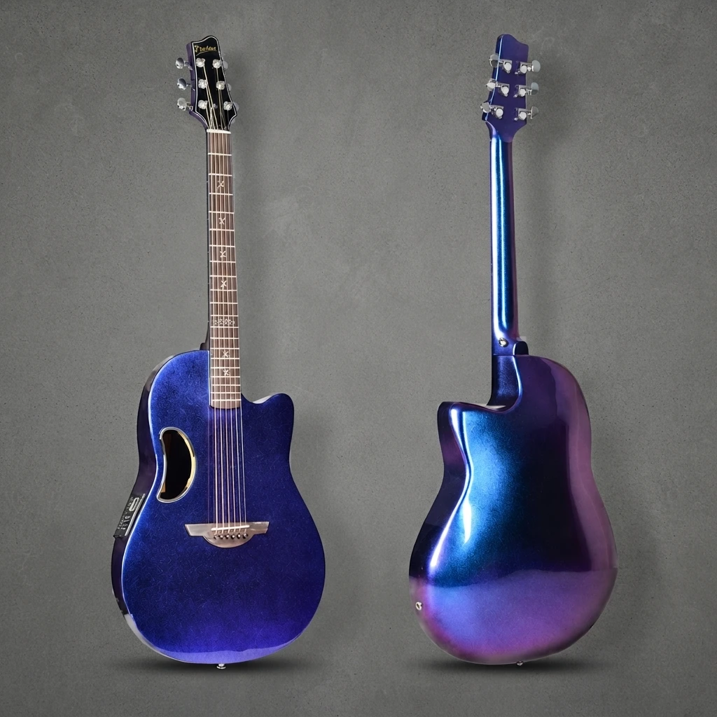 Carbon Fiber Electro Acoustic Guitar, Solid Top, Folk Style, Built-in EQ, Chrome Tuners, Gloss Finish, 6 Strings for Stage Use
