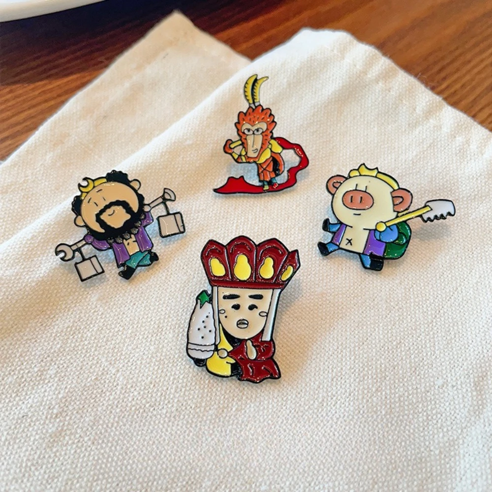 Chinese-style Journey To The West Sun Wukong and Tang Monk Metal Badge Brooch Cute Cartoon Anime Clothing Bag Decoration Gift