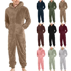 Pigiama invernale caldo in pile per uomo Peluche con cerniera Tutina soffice con cappuccio Indumenti da notte One Piece Sleep Lounge Pigiama Tute