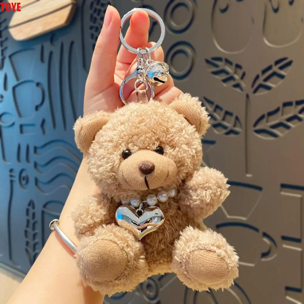 

Kawaii Goggles Pilot Bear Keychain Pearl Hanging Rope Plush Bear Key Ring Doll Clothing Cartoon Stuffed Animal Pendant Women