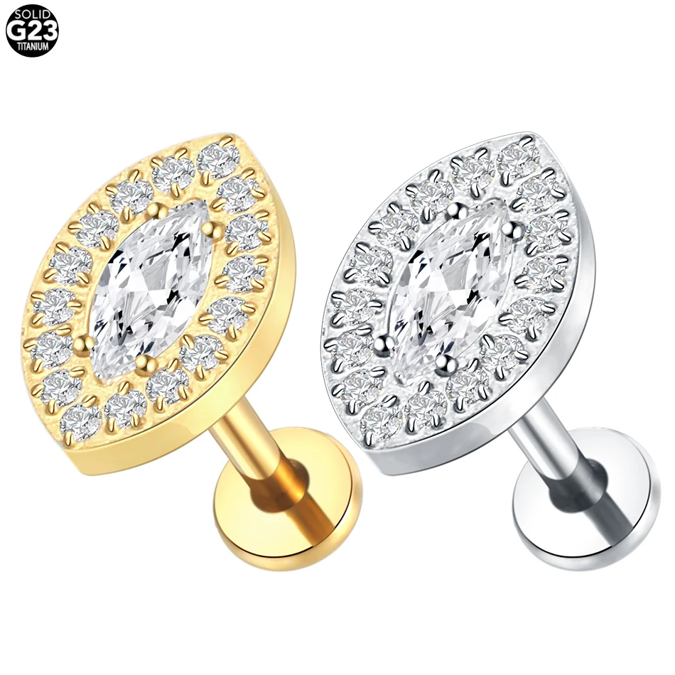 1PC ASTM F136 Titanium 16G Square &Round CZ Labret Medusa Monroe Piercing Helix Cartilage Conch Tragus Lobe Stud Earring Jewelry