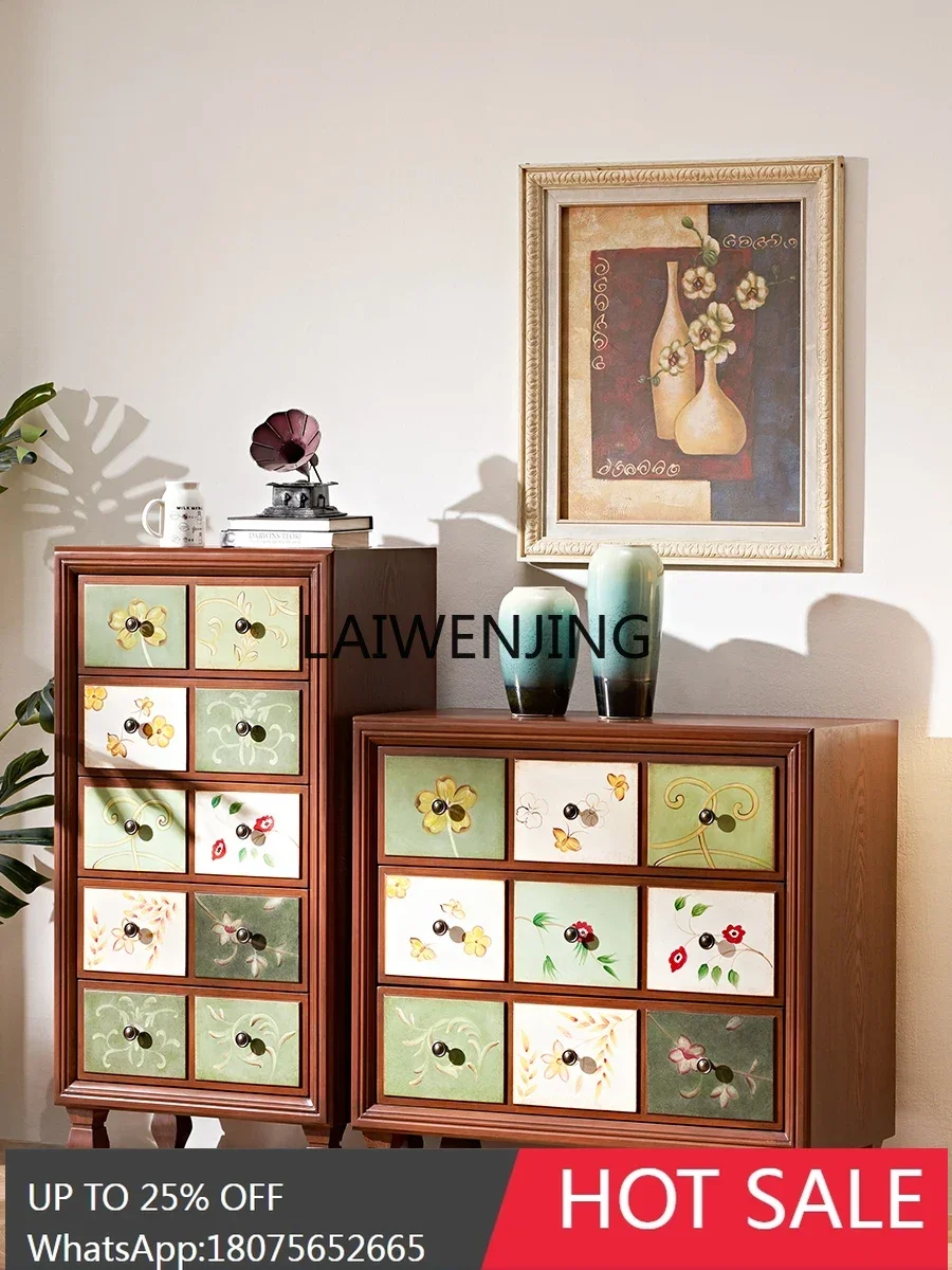 

HLZ American chest cabinet solid wood drawer storage balcony storage retro home painted chest of drawers