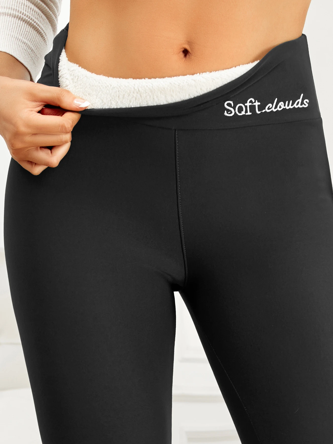 

Women Plush Lined Warm Embroide Leggings For Women Fashion Thick High Waist Skinny Long Pants Perfect For Winter Sports, Fitness