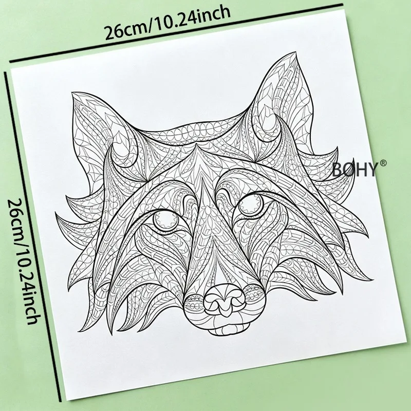 A Zen Inspired Coloring Book, Incluide Themed Sketches of Ethnic Wolves, Deer, Eagles, Etc., 12 Pages, Large Unbound Loose Pages