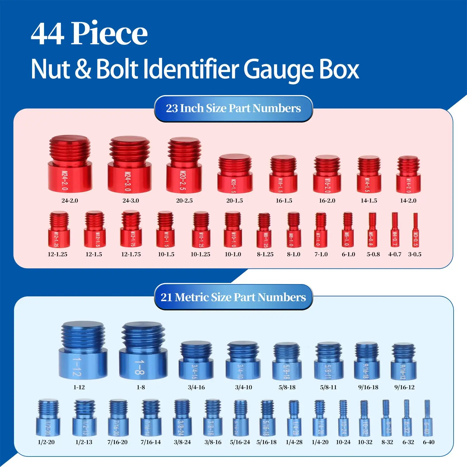 44x Nut and Bolt Thread Checker Assembled Portable Multipurpose Male/Female Gauges for Repairsmen Auto Mechanics Machinists