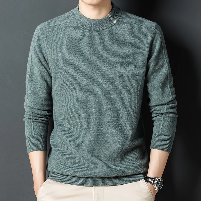 

half Autumn and winter men's high new neck knitted business bottomed 200% wool thickened cashmere sweater