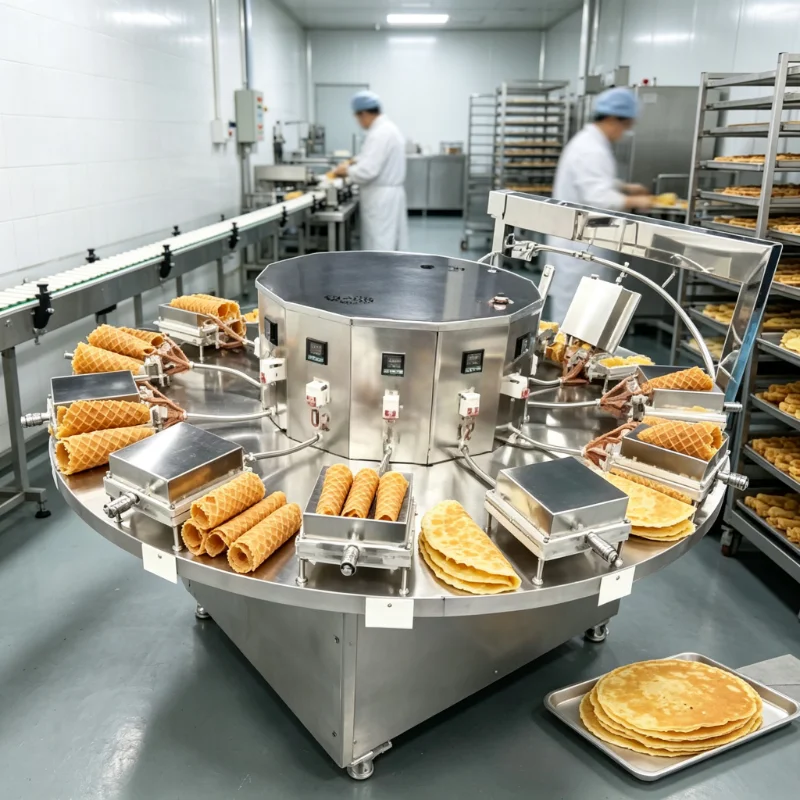 Custom New Commercial Waffle Sugar Cone Rolling Machine High Productivity For Ice Cream Powder And Flour Production