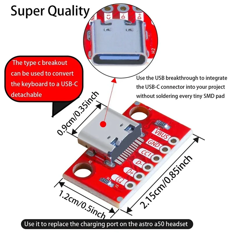 5PCS/Lot USB Type-C Breakout Board Serial Basic Breakout Female Connector Type PCB Converter Board