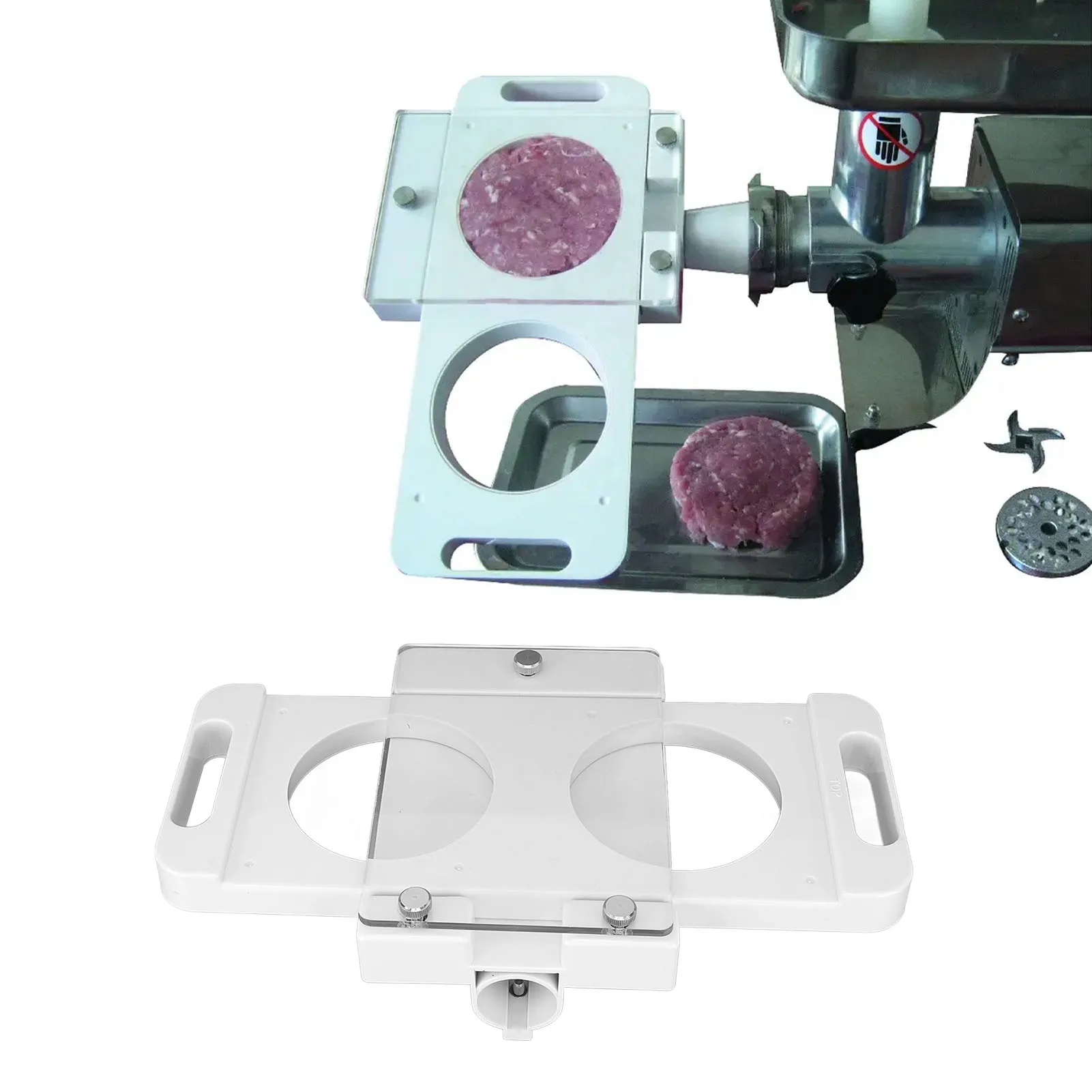 ZK40 Hamburger Pressing Mould Maker Non Stick 2 Holes ABS Hamburger Press Patty Maker for Sausage Filler Meat Grinder