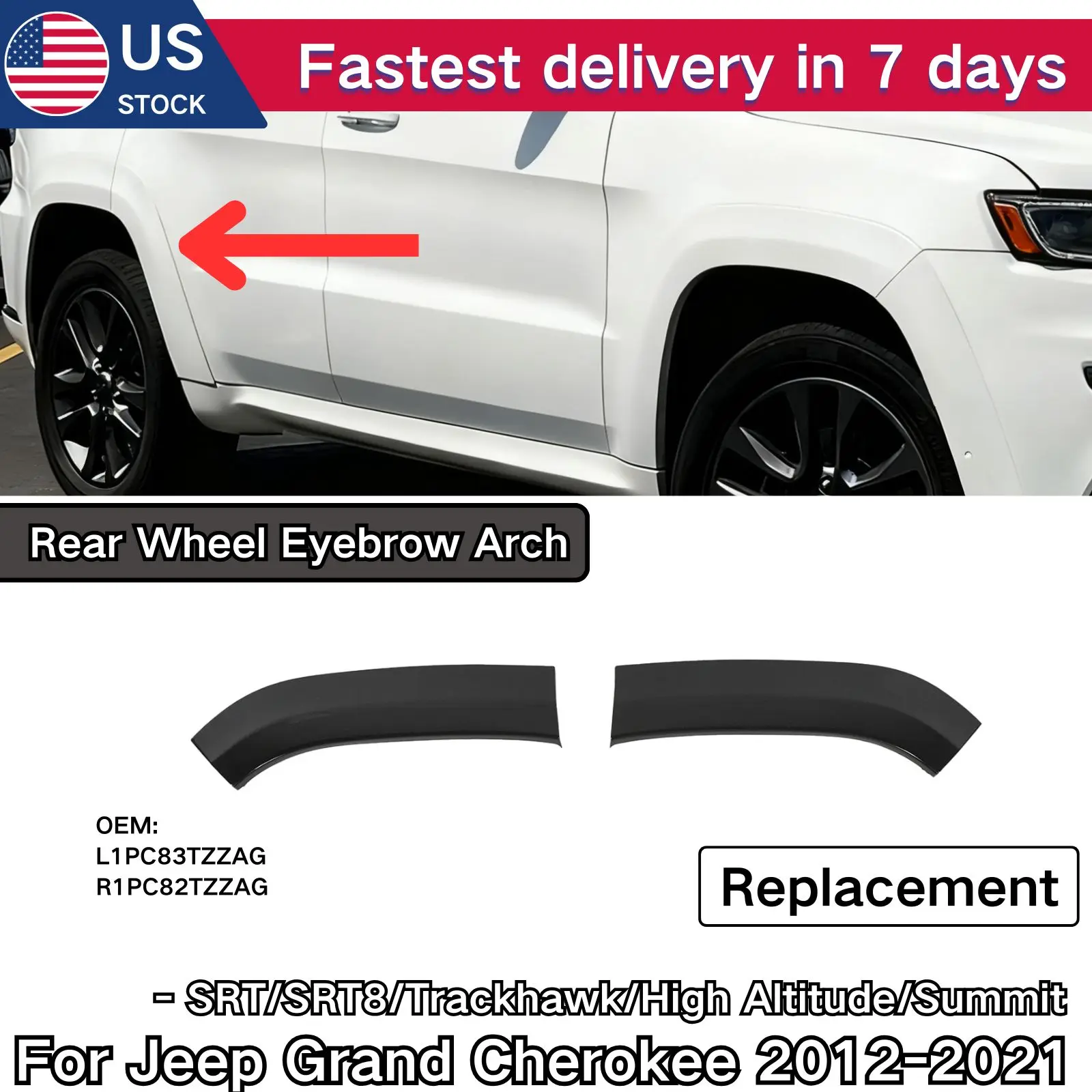 

Арка для бровей заднего колеса для Jeep Grand Cherokee SRT/SRT8/Trackhawk/High Altitude/Summit 2012-2021, запасные части, глянцевый черный