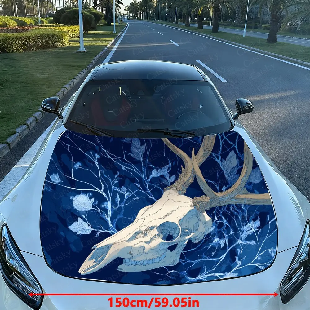 Plant Element Antlers Car Hood, Self-adhesive Wear-resistant Art Pattern Stickers, Suitable For All Car Models, Car Parts Ac