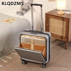 KLQDZMS 18 Inch New Luggage Men's Front Open Laptop Trolley Case Women's Small Boarding Box with Wheels Rolling Suitcase