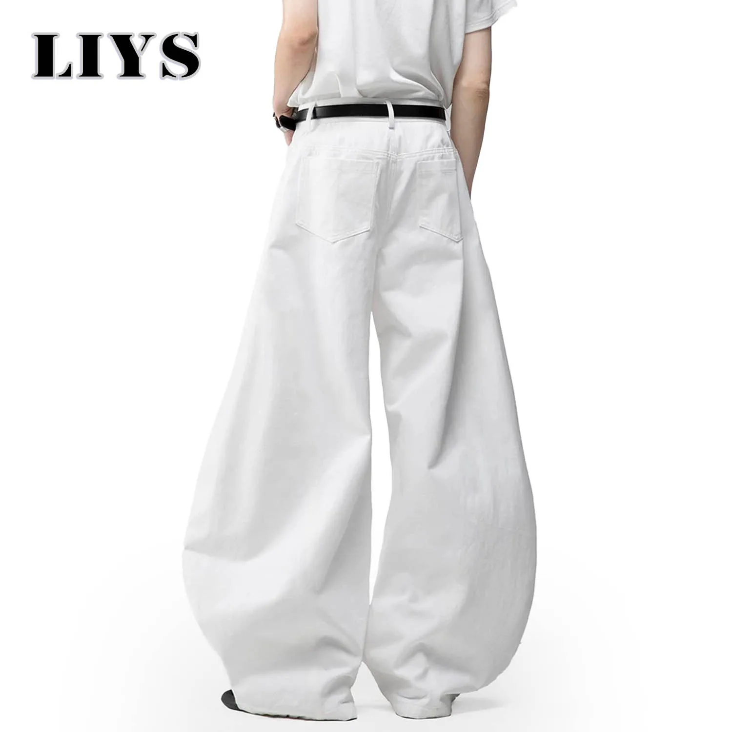 جينز كوري أبيض فضفاض للرجال واسع الساق 100% قطن مطبوع الهيب هوب أكاديمي فضفاض للجنسين من قماش الدنيم زي الهالوين