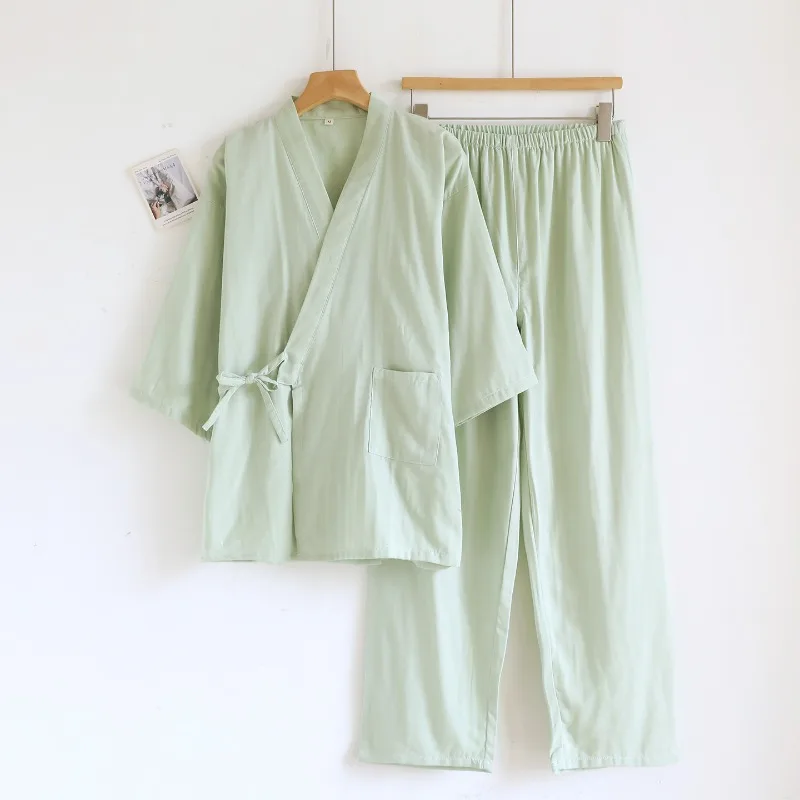 2026 New Spring/Summer Women's Japanese Kimono Set 100% Cotton Gauze Loose Home Clothes Sleepwear Two Piece Set Pajama Women - Image 2