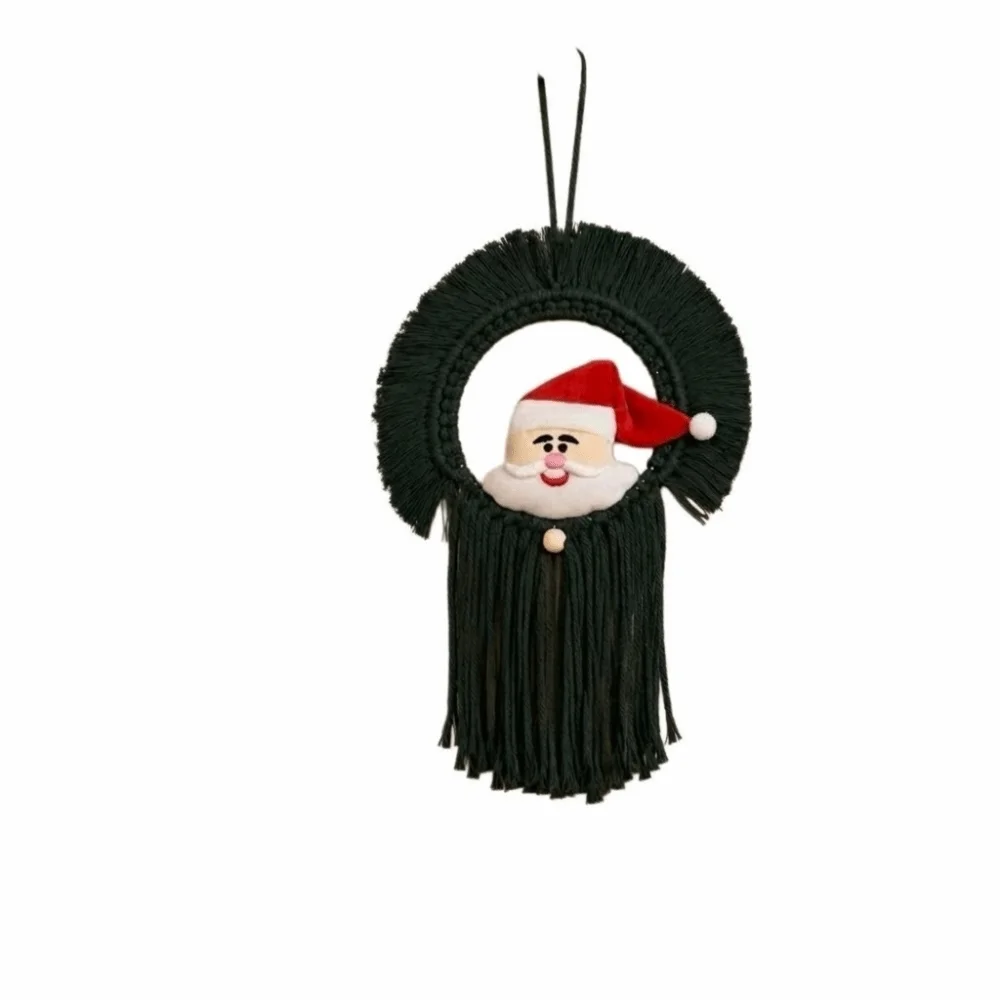 20x30cm Santa Claus Wall Hanging Round Shape Tassel Fringe Christmas Wall Tapestry Handmade Woven Hanging Loop