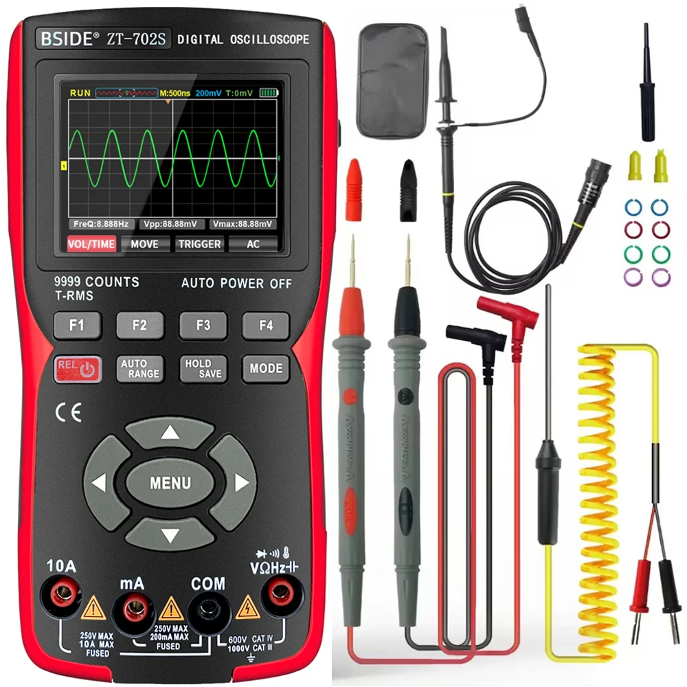 

BSIDE ZT702S Handheld Digital Oscilloscope Signal Generator Full View True Color Screen Professional Multimeter Oscilloscope