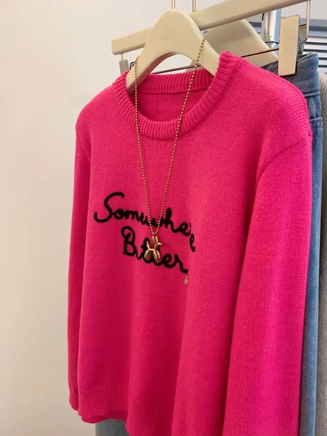 Letter Embroidered Pullover Cute Sweater For Women\'s Autumn Spring 2024 New Age Reducing High Quality Sweet Loose Knit Tops X761