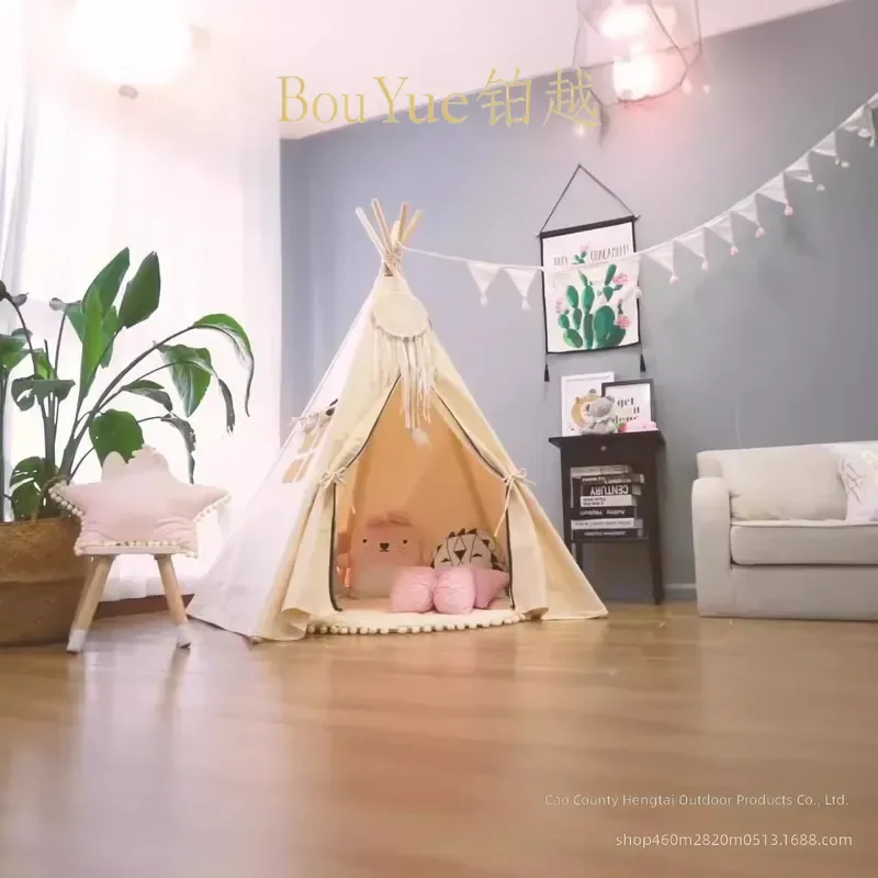 Cotton Indian Teepee Tent for Kids Princess Playhouse Indoor Childrens Play Tent Interactive Toy House for Girls Boys Room