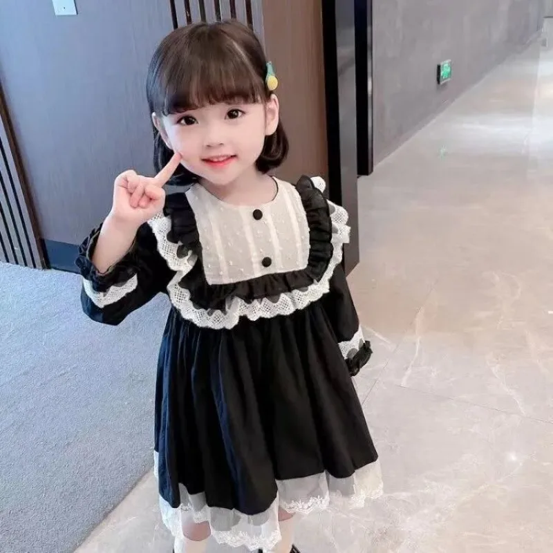 

Girls' Dress Spring and Autumn New Baby Long Sleeve Lace Lace Dress Middle and Small Children's Elegant Princess Dress