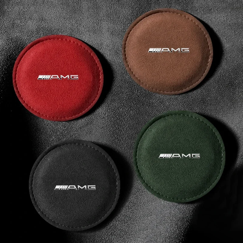 Car Cup Holder Pad Leather AMG Badge Slot Non-slip Coaster Mat Car Styling For Mercedes Benz W205 W177 W212 W213 W221 W220 W176