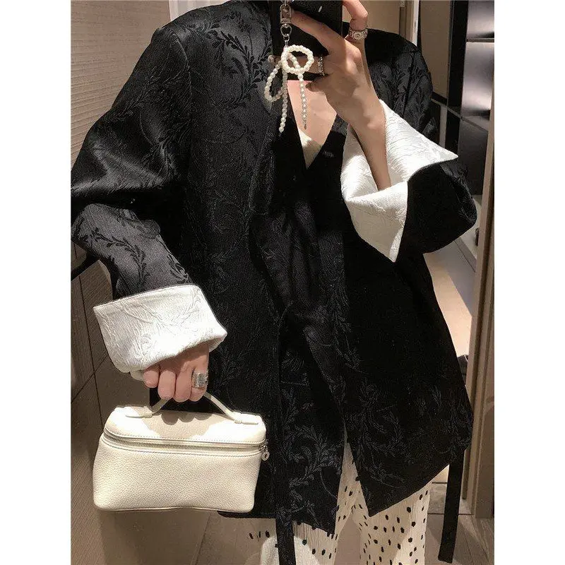 

Women's Models Fairy Winter Autumn Tops Coat Suit Tie Jacquard V-neck Belt Senior Comfortable Brand Fashion Harajuku Versatile