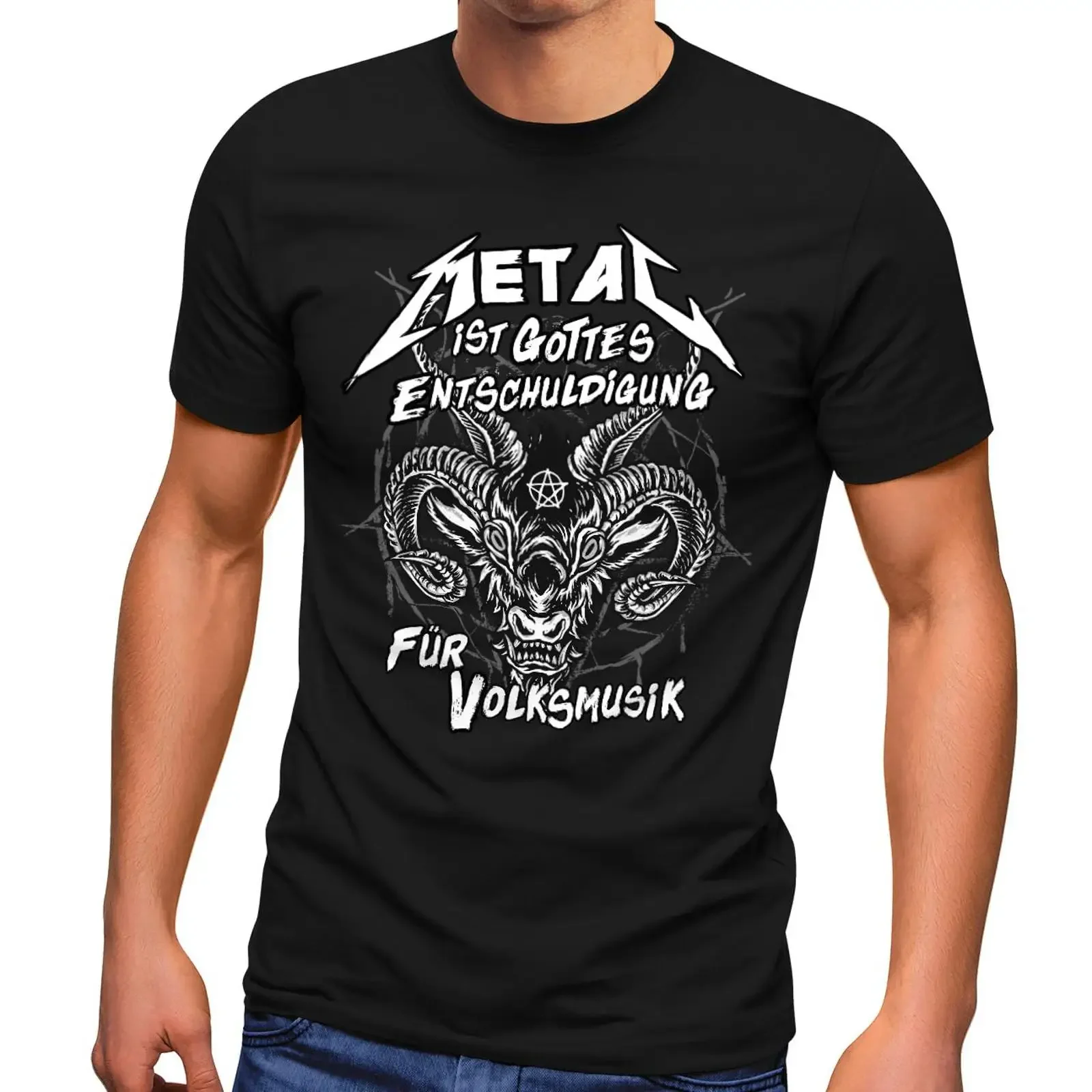 MoonWorks Men's T Shirt Metal ist Gottes Sorry for Folk Music Devil Pentagram Fun Saying Funny vintage Washed homme fashion