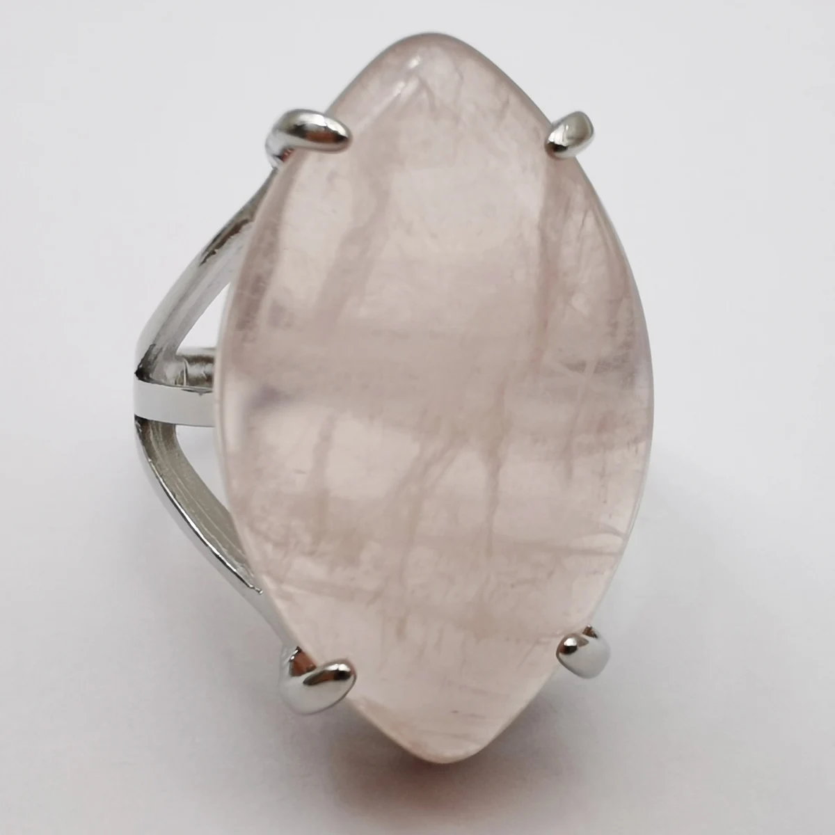Natural Rose Quartz Stone Horse Eye Shape Bead GEM Finger Ring Size 8-9 Jewelry X302