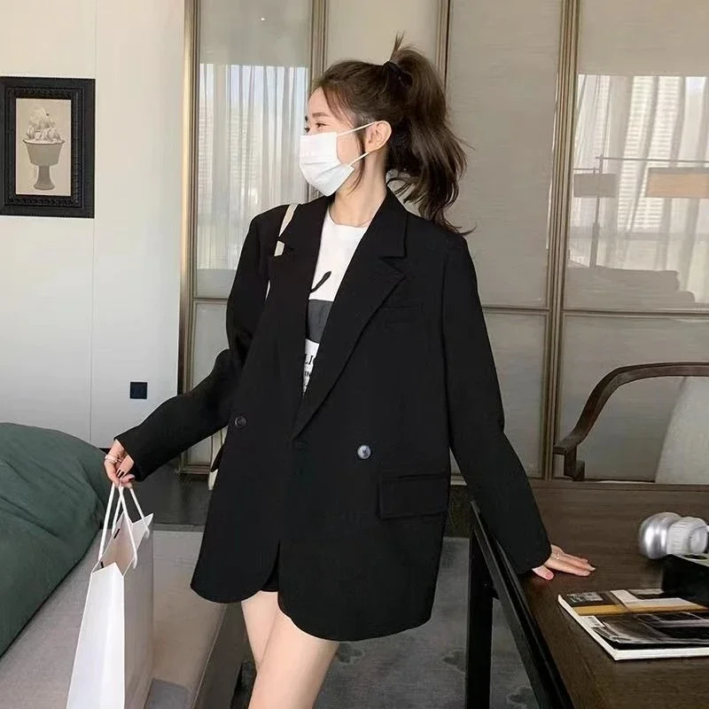 

2025 Spring Autumn Women's Unique Niche Design Korean Style Casual Mid Length Blazer Jacket Back Slit Loose Solid Color Hot Sale