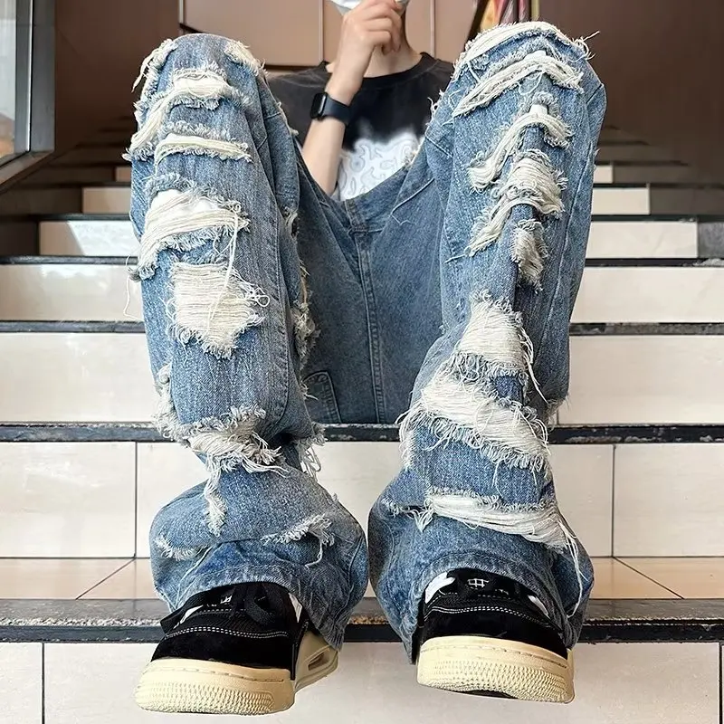 2023 Ropa Grunge Y2K Streetwear Baggy Ripped Stacked Jeans Pants For Men Clothing Straight Hip Hop Denim Trousers Pantalon Homme