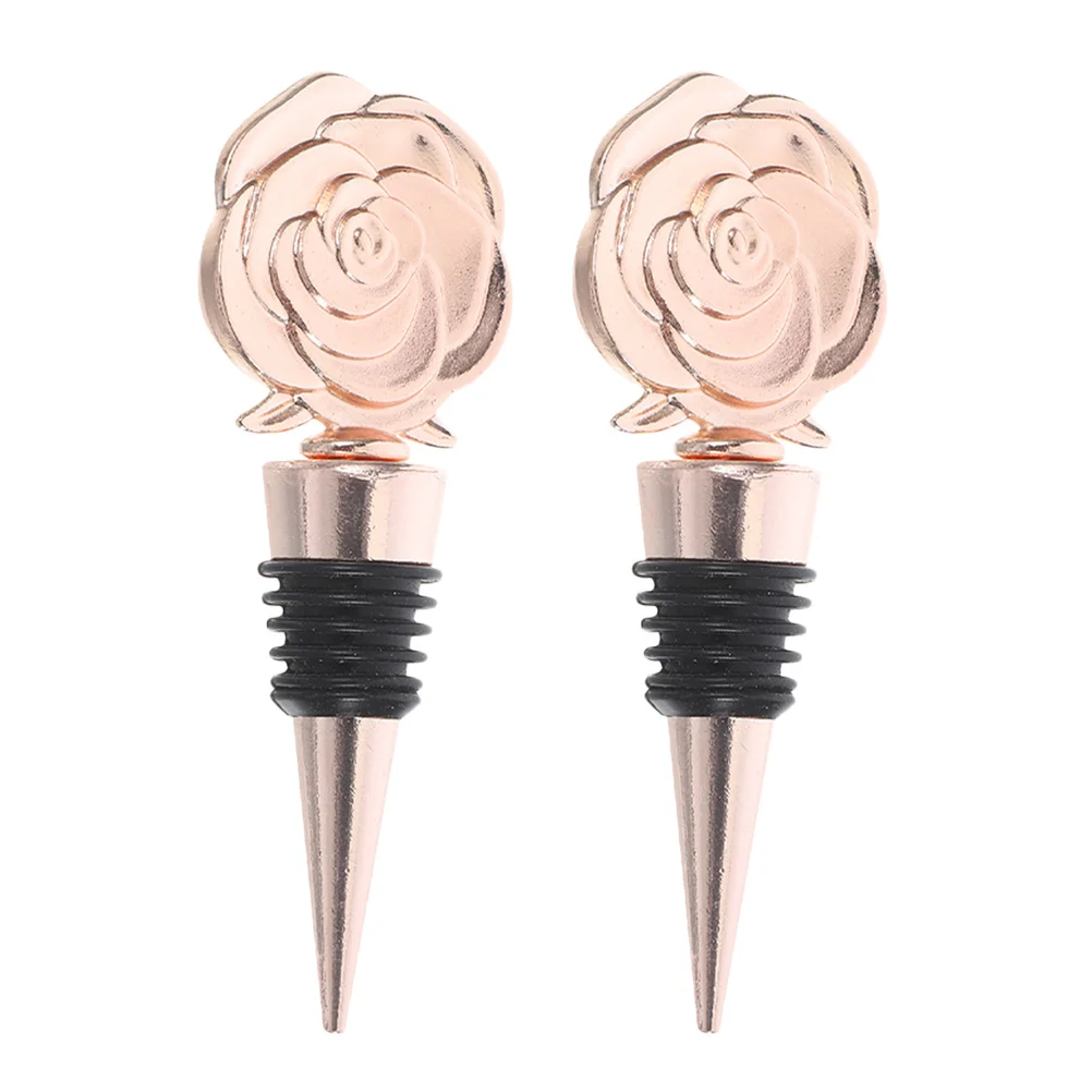 

2Pcs Wine Stopper Rose Flower Topper Elegant Design Party Wedding Bottle Stoppers Reusable Sealing Plug Wine Bottle Stopper