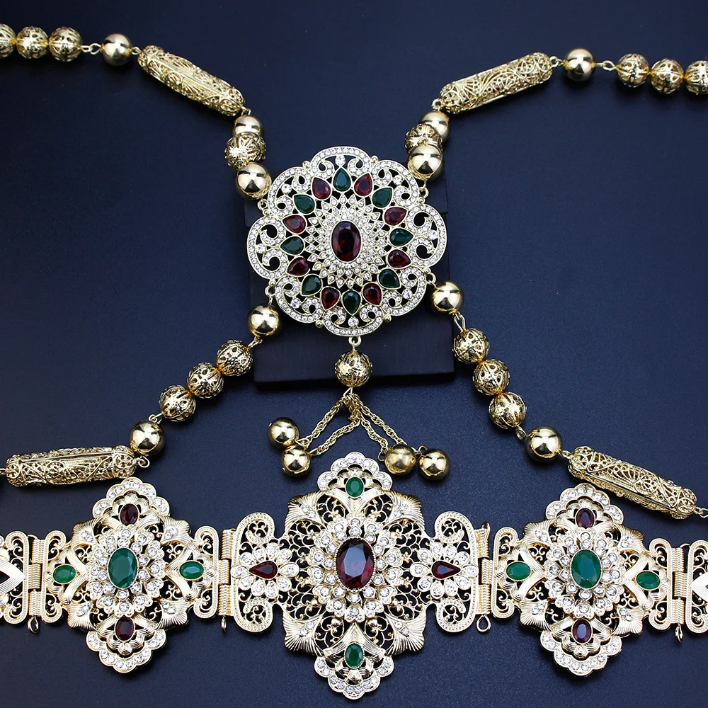 Neovisson-Ensemble de bijoux de corps pour femmes, ceinture de robe indépendante de l'Algérie, initié à la poitrine JOBride, ceinture de caftan marocain, document en or