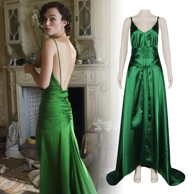 Love movie Atonement film cosplay costume Cecilia tanglis cos green evening dress silk clothing long dress Halloween party wear