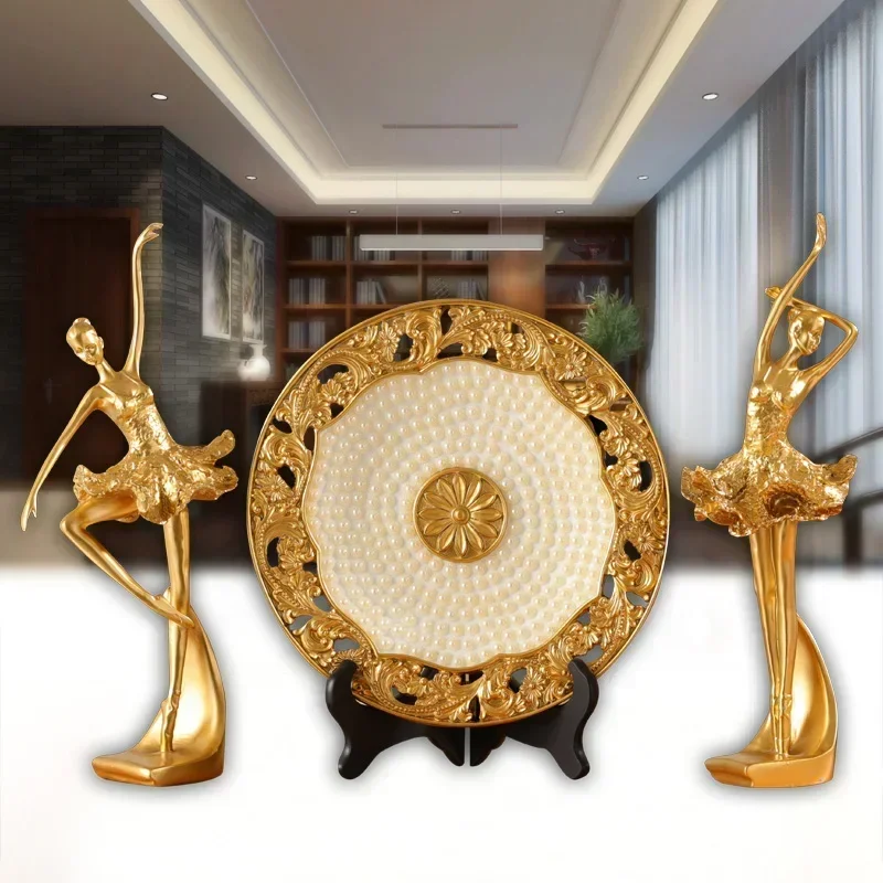 

European Gold Ballet Beauty Resin Plate Figurines Statue Wedding Gift Home Furnishing Decoration Crafts Home Desktop Ornaments