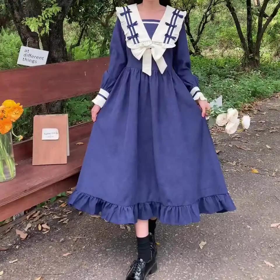 Women Large Size M-4XL Autumn Winter 2022 Sweet College Dress Long