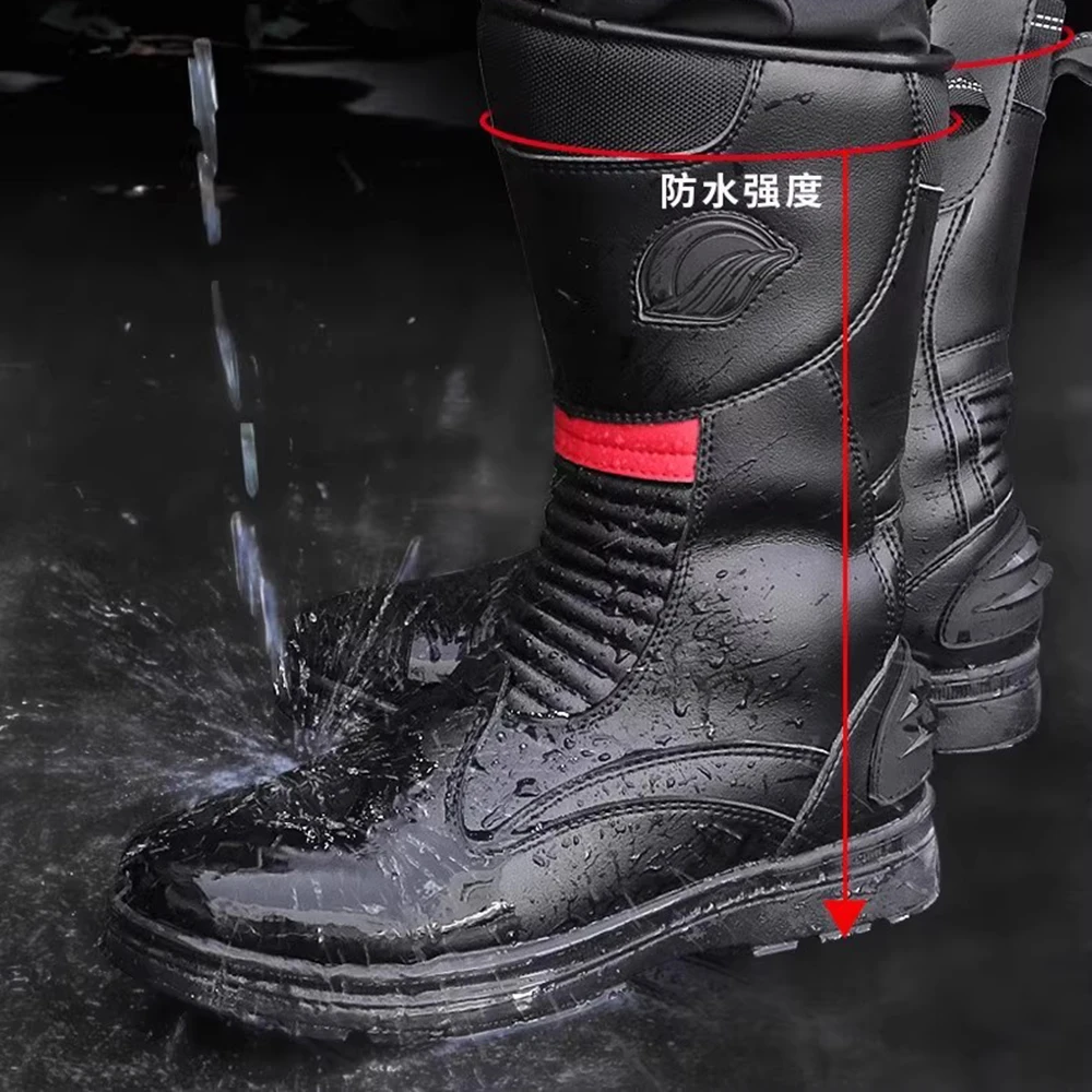 

Мужские и женские дышащие длинные ботинки для гонок на мотоциклах, водонепроницаемые защитные ботинки до середины икры, прочная мотоциклетная обувь черного цвета B1006