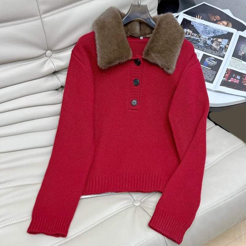 

Высококачественный женский кардиган со съемным меховым воротником-свитер - модная женская одежда, новый стиль 25122607