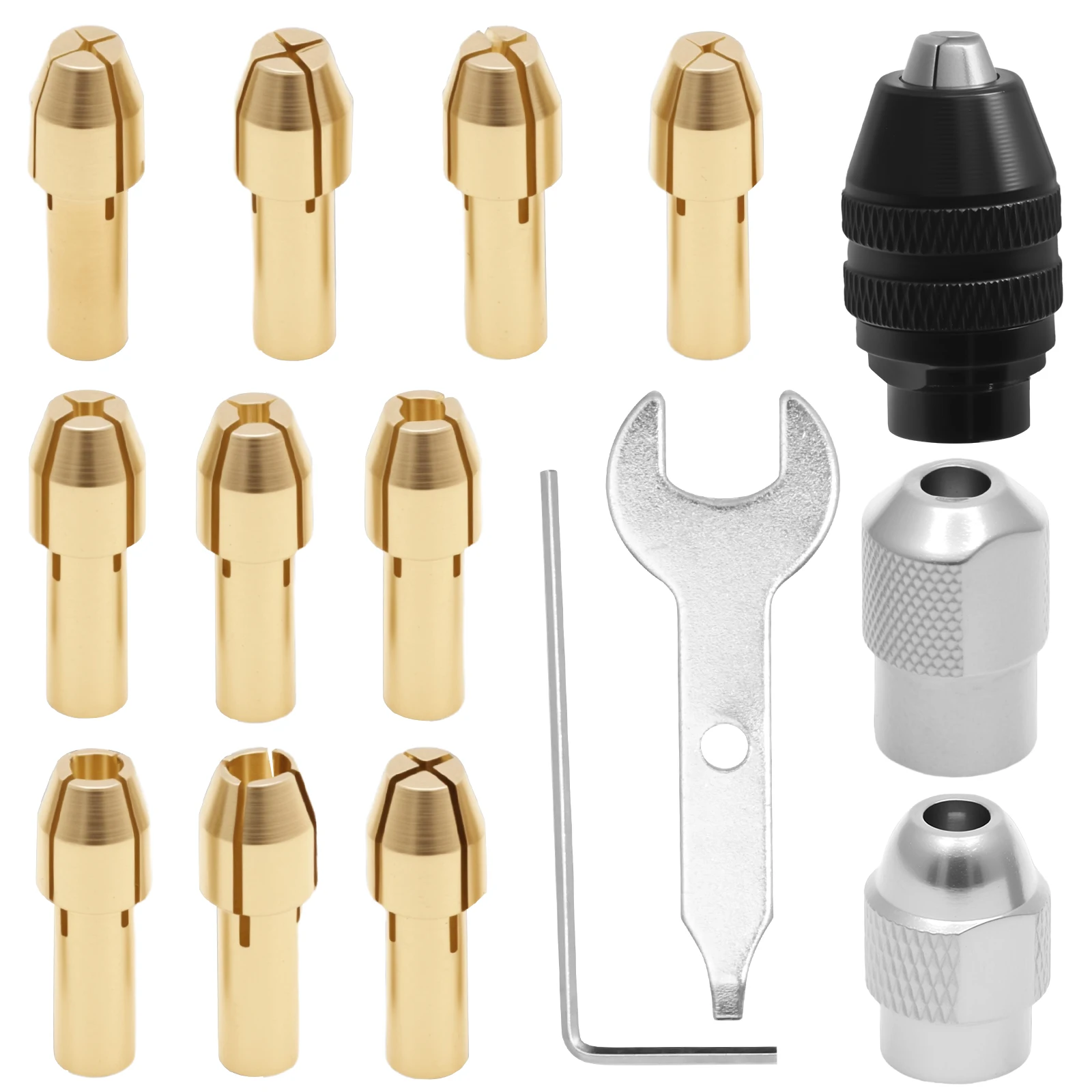 

15Pcs Drill Chuck Collet Set Secure Clamping Collet Nut Kit Firm Connection Drill Chuck Accessory Stable for Grinding Polishing