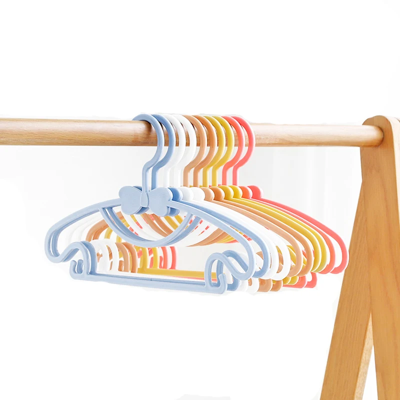 I KNOW New Design 10PCS Children Multifunctional Plastic Hanger Coloful Strong Quality Non-slip Plastic Baby Coat Hanger