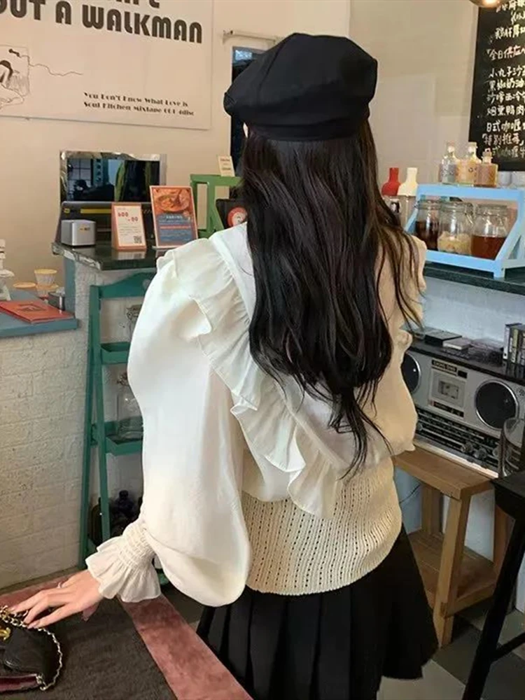 Summer Cardigan Women Ruffle Lace Patchwork Shirt Knitted Cardigan Korean Casual Ladies Tops Coat Woman Sweter 2022 New Fashion