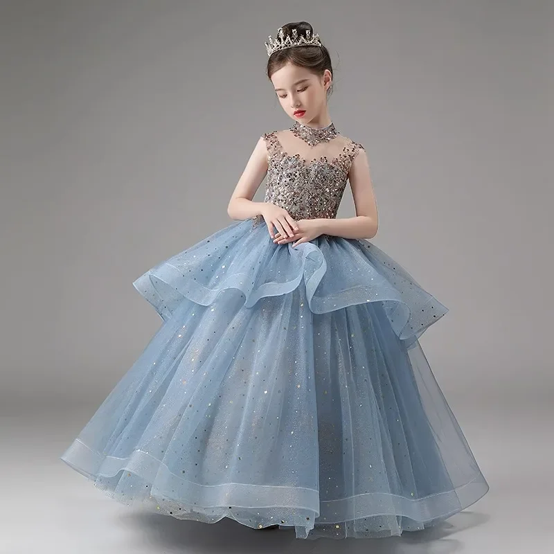 Little Girls Princess Party Ball Gown Kids Puffy Tutu Sequin Evening Cocktail Dress bambini School Graduation Long Prom Dresses