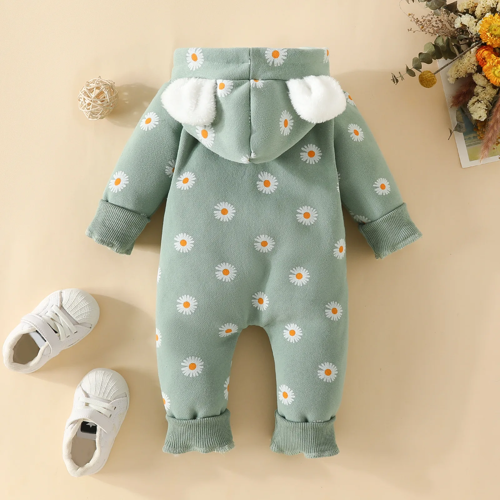 MILANCEL 2024 Autumn Baby Rompers Flower Print  Infant Girls Jumpsuits Bear Hoodie  Toddler Clothes