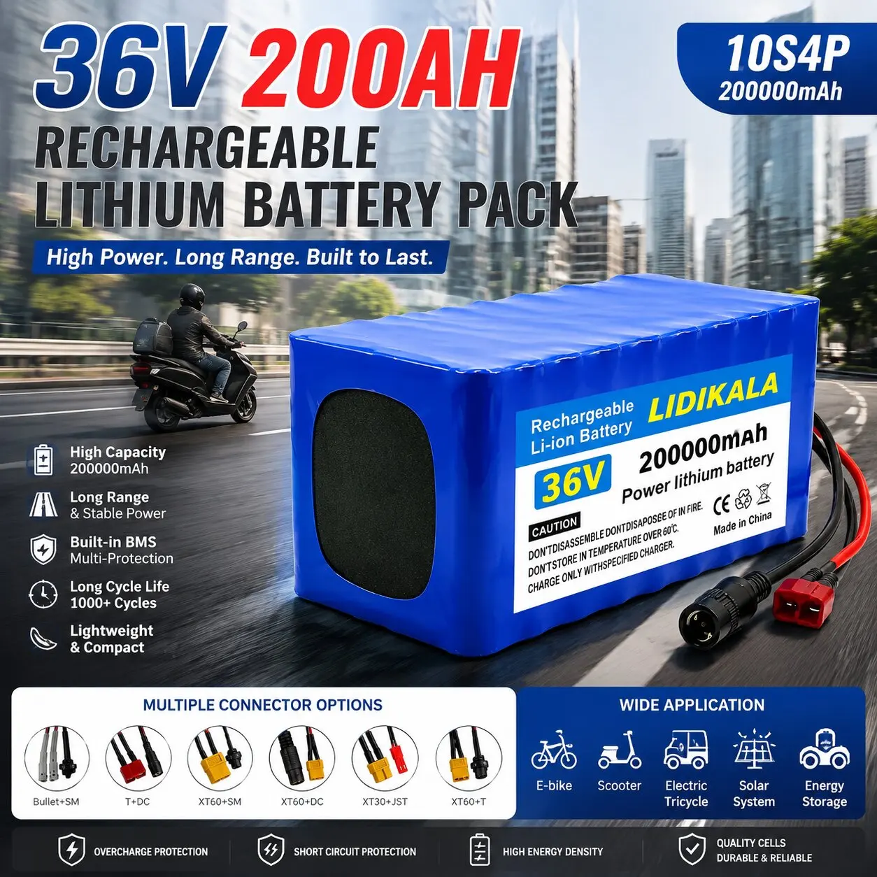 Hochkapazitäts-36V-200Ah-10S4P-18650-Akku-Pack mit integriertem BMS-Board, Komplettset für 500W-Elektroroller, Elektrofahrzeuge und E-Bikes