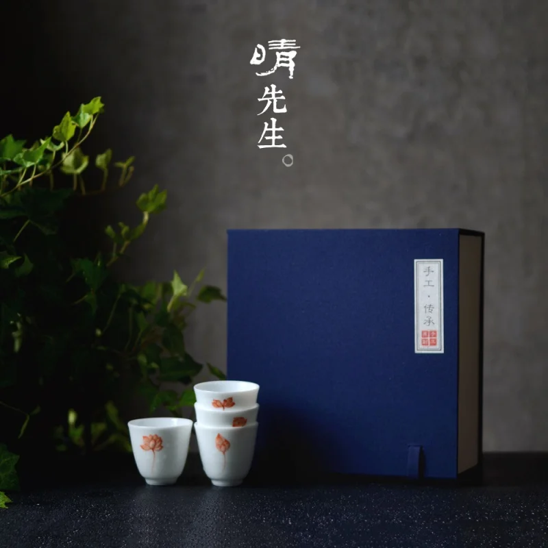 

★Jingdezhen Fabric Series Purple Sand Ceramic Four-Grid Single Cup Layer Tureen Boutique Bone Bolt Buckle Linen Gift Box
