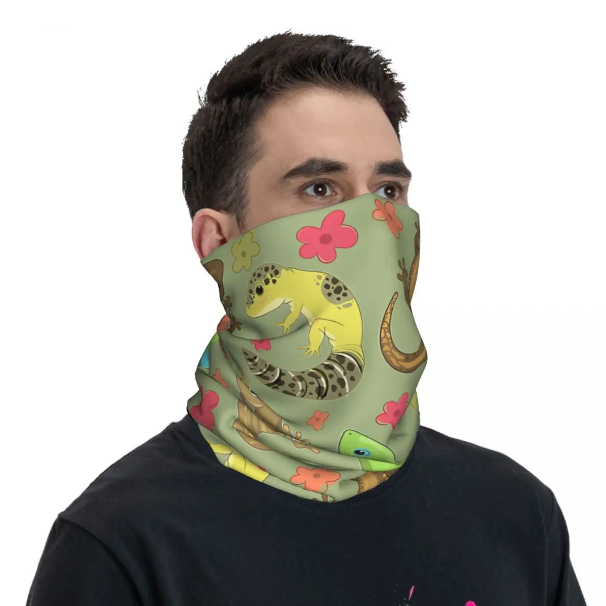 Niedliche Gecko Tapete Schal Halstuch Hals Gesichts maske Polyester