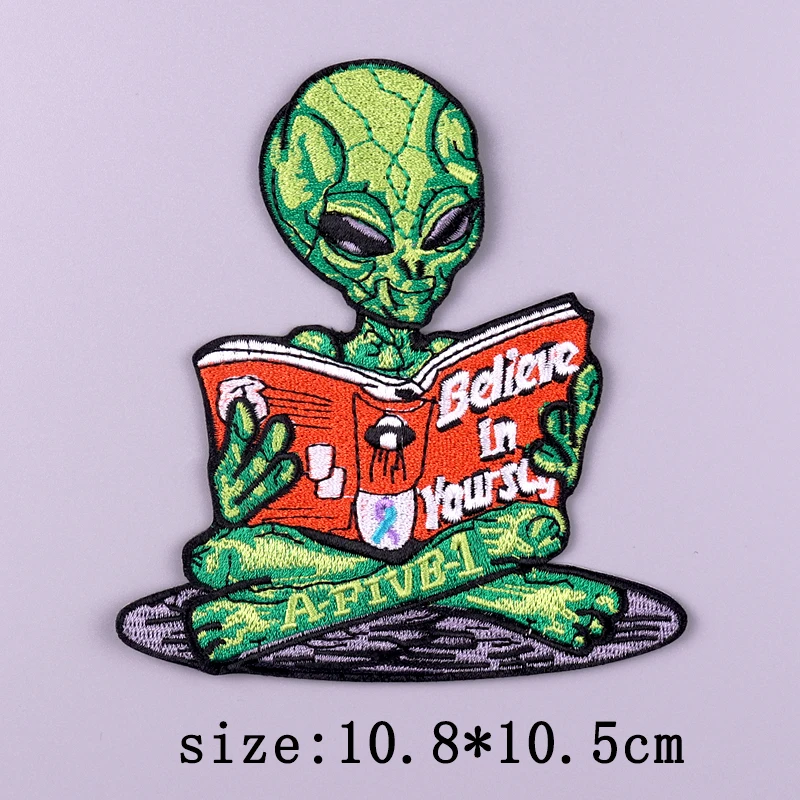 Alien UFO Embroidered Patches For Clothing Stickers Sewing Patch Fusible Applique Cartoon Space Patch Iron On Patches On Clothes